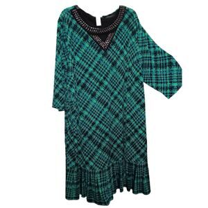 CATHERINES Dress Plus 3X Teal Green Blue Black Career Dressy Office Travel Event